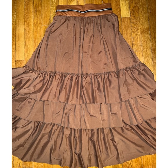 RUST BROWN PUMPKIN RUFFLED SKIRT - Picture 3 of 9